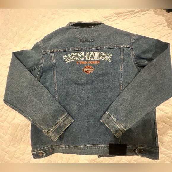 Vintage HARLEY DAVIDSON mens jean jacket Sz L V-Twin Power Fleece Liner N6 - Picture 6 of 11